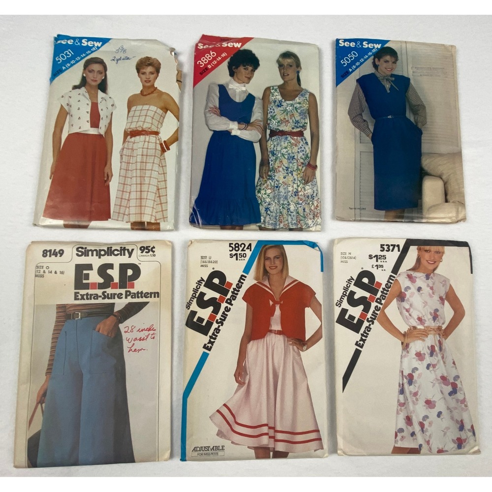 Vintage Simplicity See & Sew Pattern Lot of 6 Dress Jumper Culottes 70s 80s